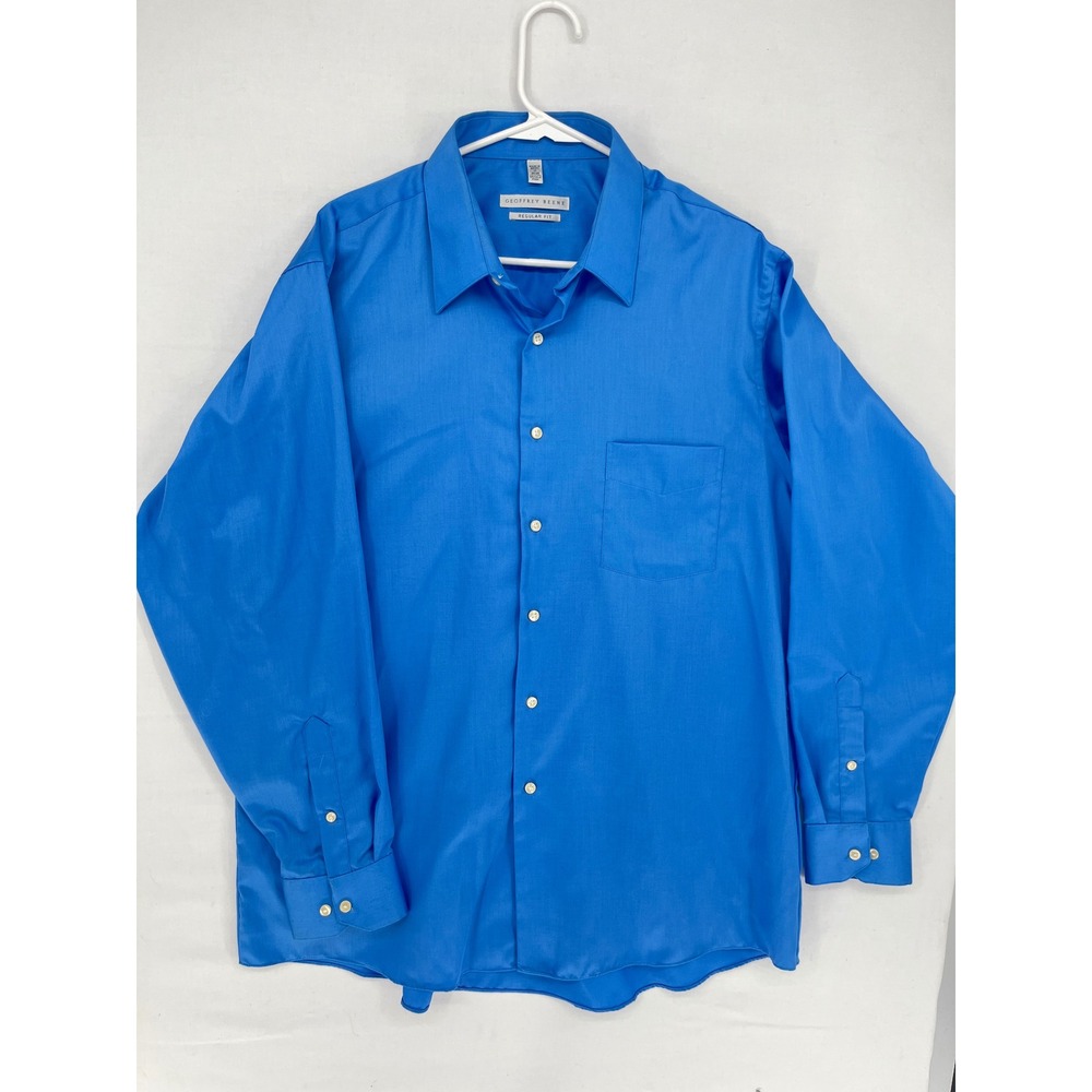Geoffrey Beene Mens Regular Fit Dress Shirt Blue Wrinkle Free 17 34/35 L/XL
